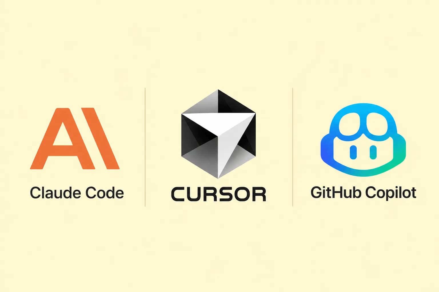 Logos de Claude Code, Cursor y GitHub Copilot
